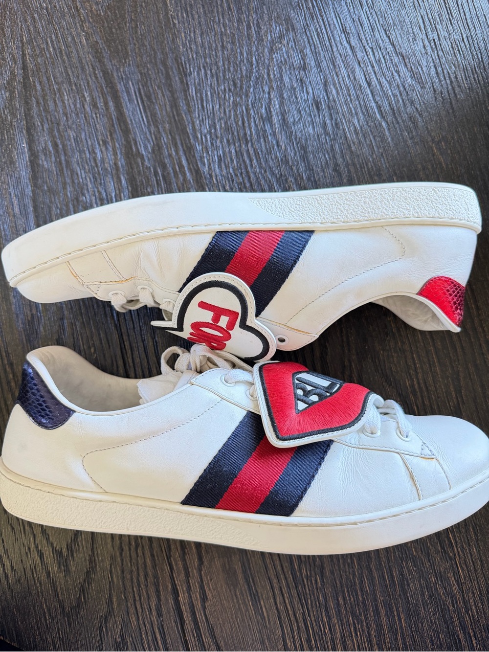 GUCCI Ace Sneakers “Blind For Love”  White Leather Size US 11